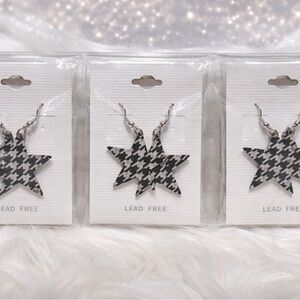 BUNDLE Star-Shaped Houndstooth Dangle Earrings - 6 Pair